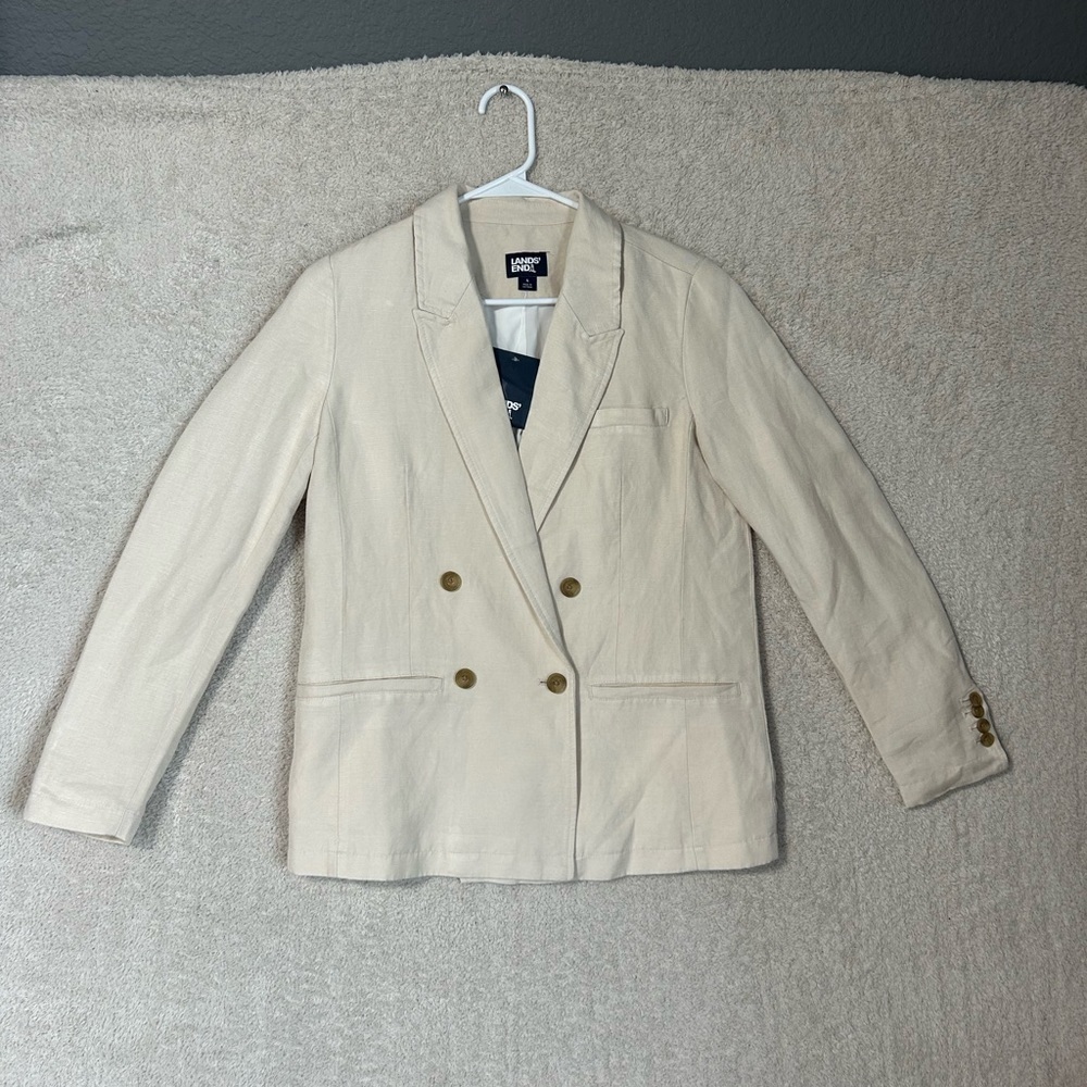 Lands End Women's Linen Double Breasted Blazer Size 4. Career Casual Preppy